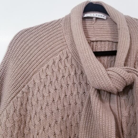 Trina Turk Cable Knit 100% Merino Wool Poncho Sweater Cardigan - Picture 8 of 11